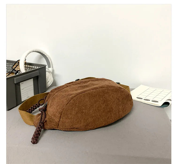 Marsupio Da Donna In Velluto A Coste Grande Capacità Borsa Da Petto Stile Street Tracolla E Cintura Casuale