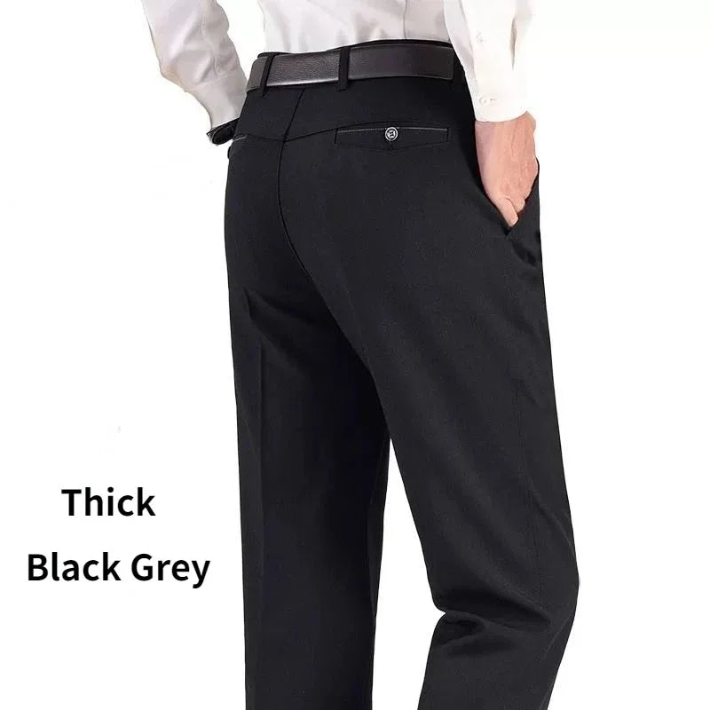 Pantaloni Da Uomo Vita Alta Dritti Per Business Casual Estivi Autunnali Spessi Taglie Forti 28 40