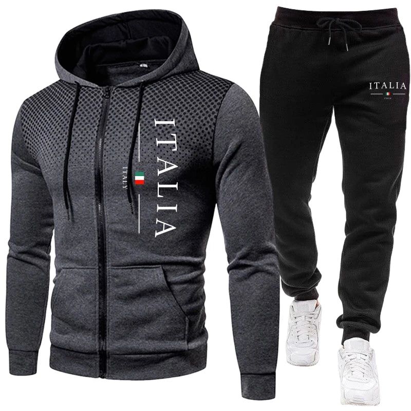 Tuta Da Uomo Autunno Inverno Con Cappuccio E Pantaloni Sportivi Con Cerniera Per Allenamento Quotidiano
