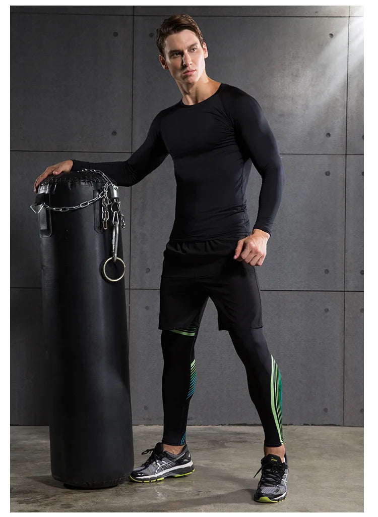 Maglia Compressiva Da Uomo A Maniche Lunghe Per Allenamento Palestra Ad Asciugatura Rapida Fitness