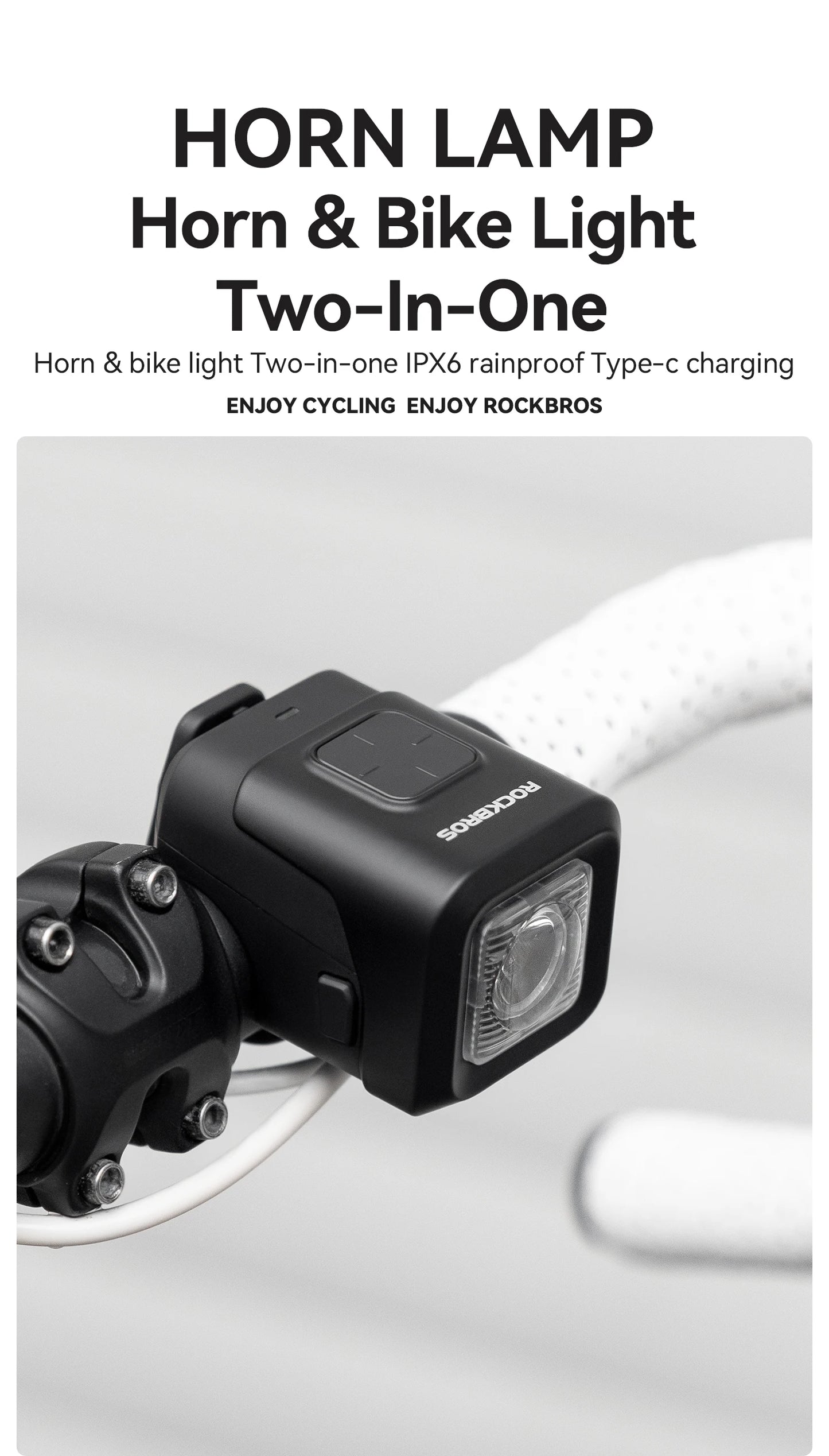 Clacson Per Bici IPX6 Antipioggia Con Ricarica Tipo C 2300mAh Faro Illumina Avvertimento Luce Anteriore Due In Uno