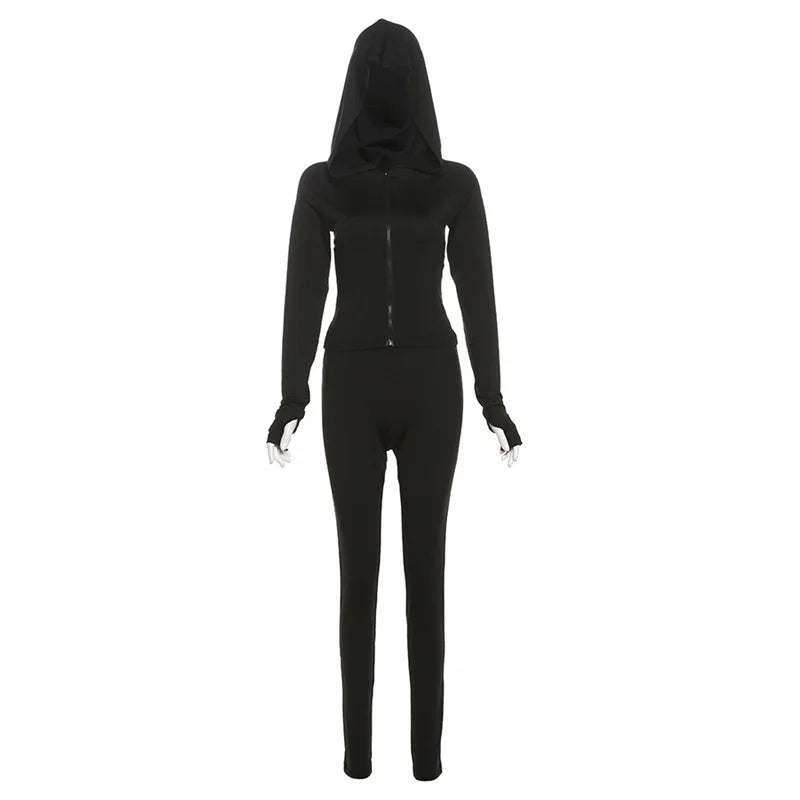 Nibber Sportivo Casual Tuta 2 Pezzi Donna Con Cappuccio Zip Crop Top E Leggings Fitness Morbide Stretch Streetwear