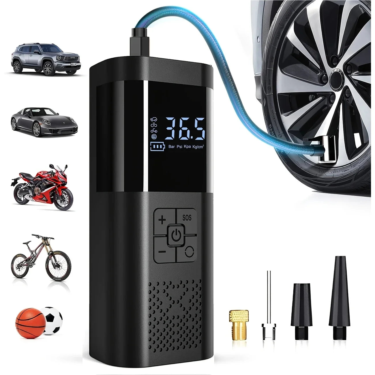 Compressore D Aria Portatile Senza Fili Per Auto Moto Bici 150 PSI Con Manometro Digitale E Pompa Per Pneumatici