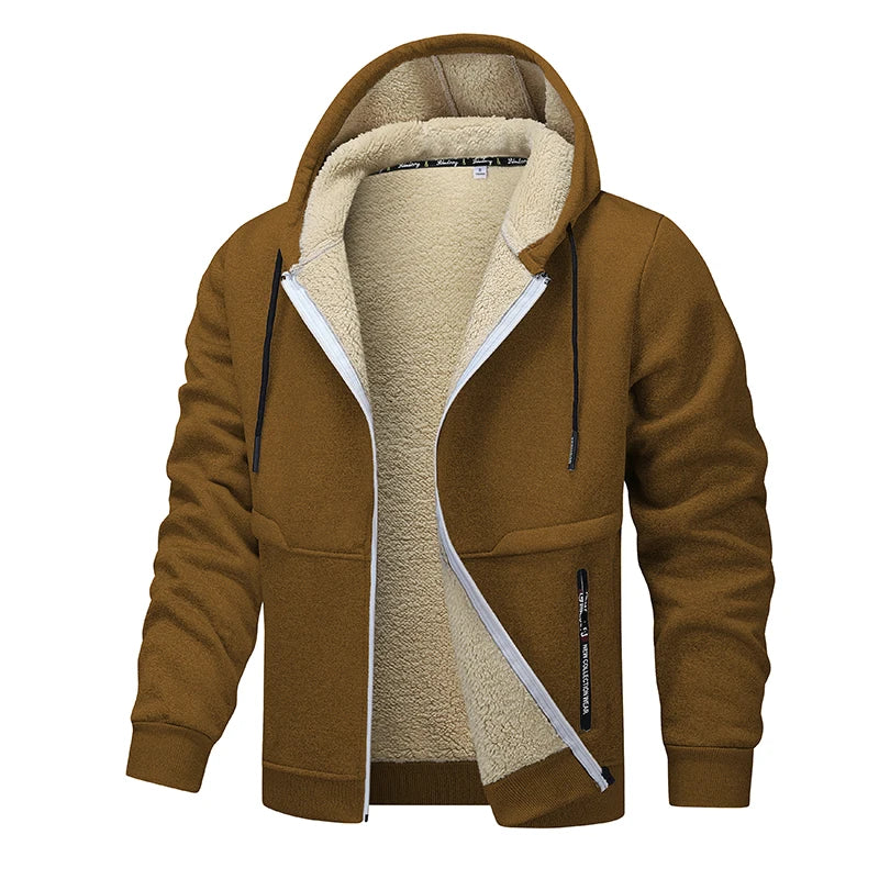 Felpa Con Cappuccio Invernale In Lana Di Agnello Con Zip Da Uomo Giacca Foderata In Pile Caldo E Spesso