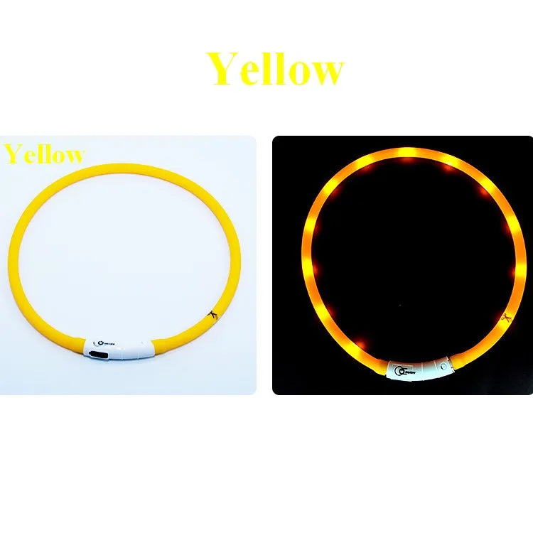 Collare Per Cani In Silicone LED Ricaricabile Tre Modalità Luce Lampeggiante Sicurezza Notturna Anti Smarrimento 70 Cm