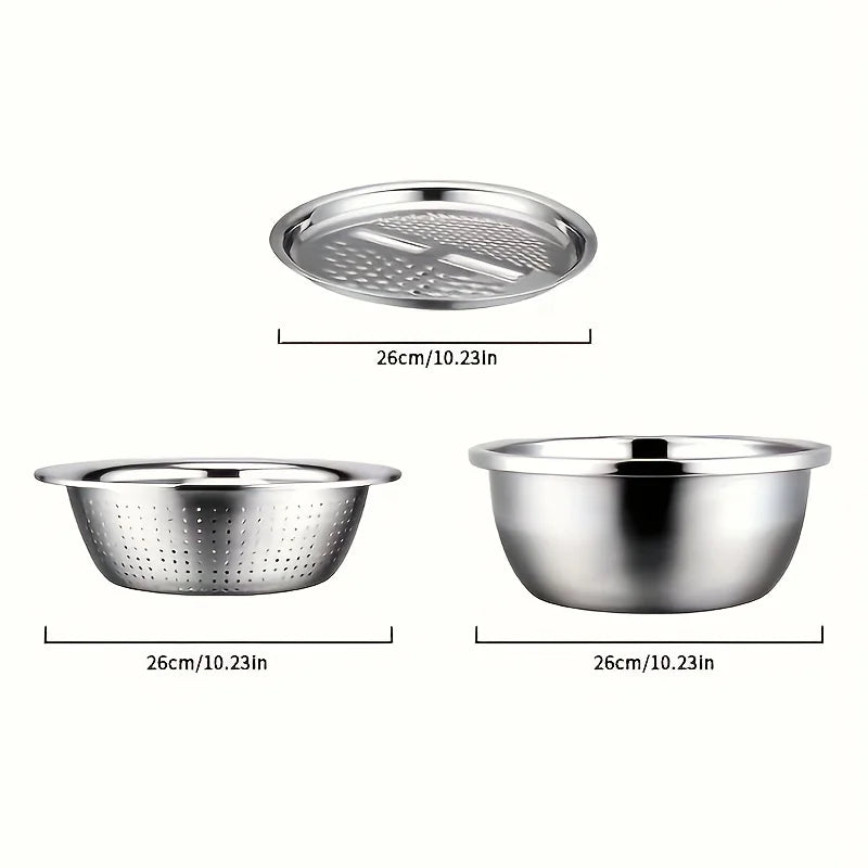 Kit Da Cucina 3 Pezzi Con Ciotola Inox Per Mescolare E Affettatrice Per Verdure Per Pulire E Affettare Frutta