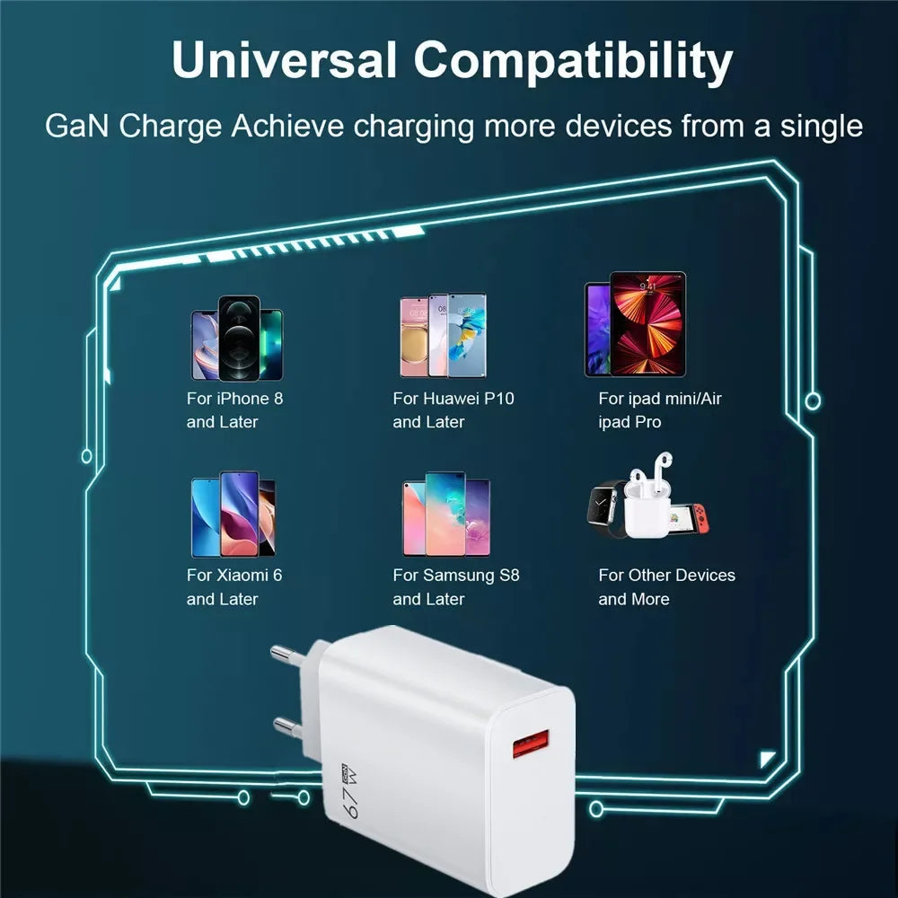 Caricabatterie USB 67W Per Xiaomi 14 13 12 11 Mi Poco Redmi Note 10 9 Pro 6A Adattatore Muro Cavo USB C Ricarica Turbo