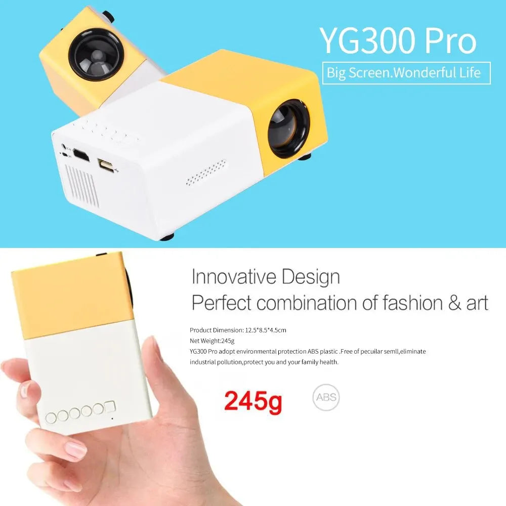 YG300 Mini Proiettore LED Aggiornato 1000 Lumen Risoluzione 320x240 HDMI Compatibile USB Lettore Multimediale Domestico
