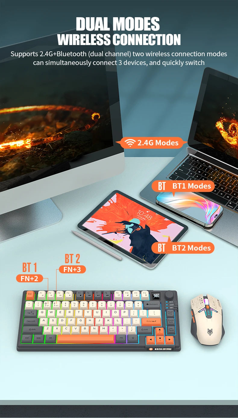 XUNFOX K920 Set Tastiera E Mouse Bluetooth Dual Mode Universali Per Laptop Ufficio E Gaming
