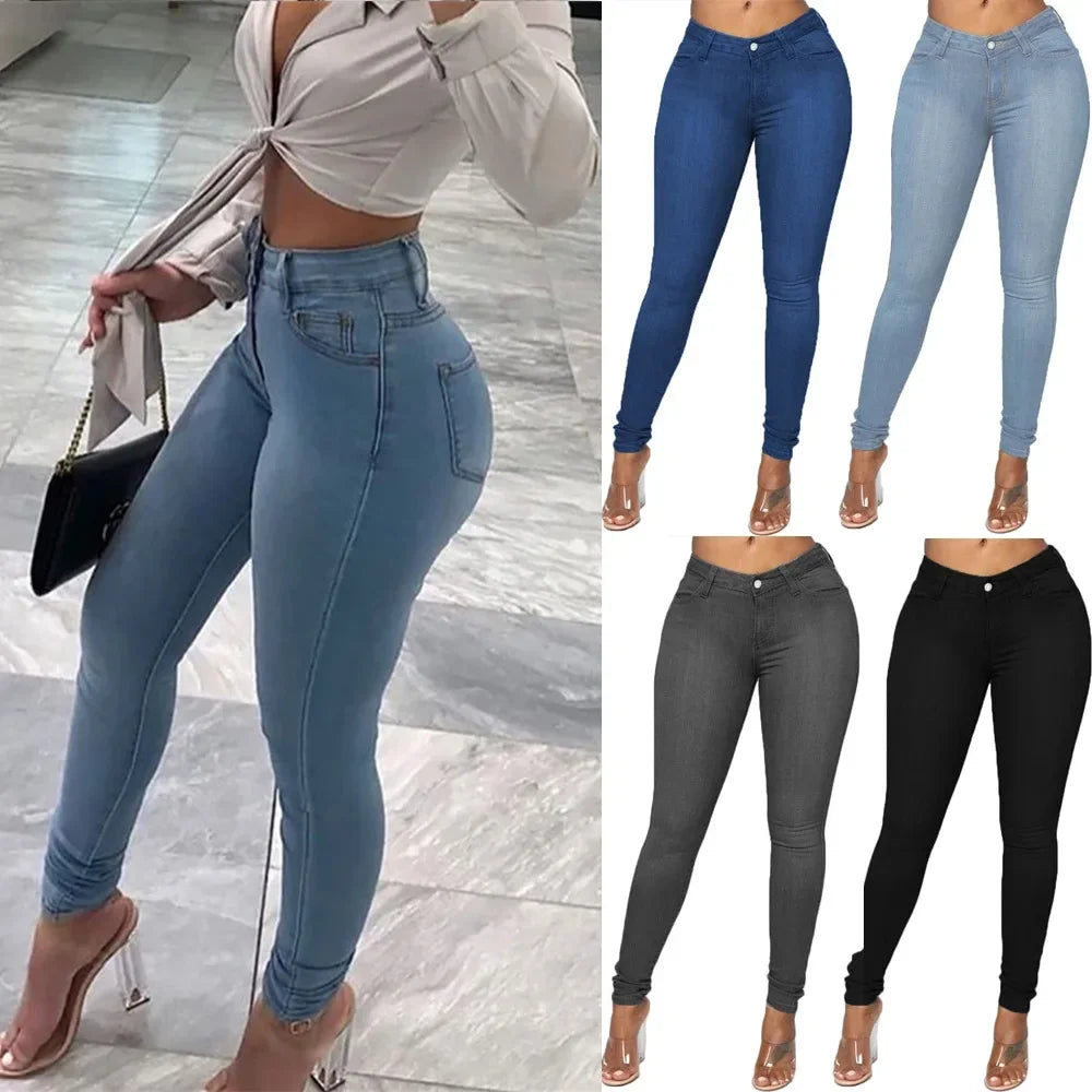 Jeans Da Donna Sexy In Denim A Matita Con Sollevamento Del Sedere Tasche Pulsante Taglia Grande Lunghezza Variabile
