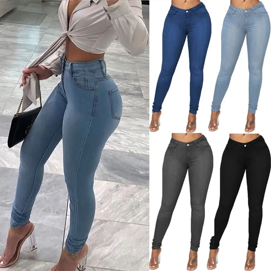 Jeans Da Donna Sexy In Denim A Matita Con Sollevamento Del Sedere Tasche Pulsante Taglia Grande Lunghezza Variabile