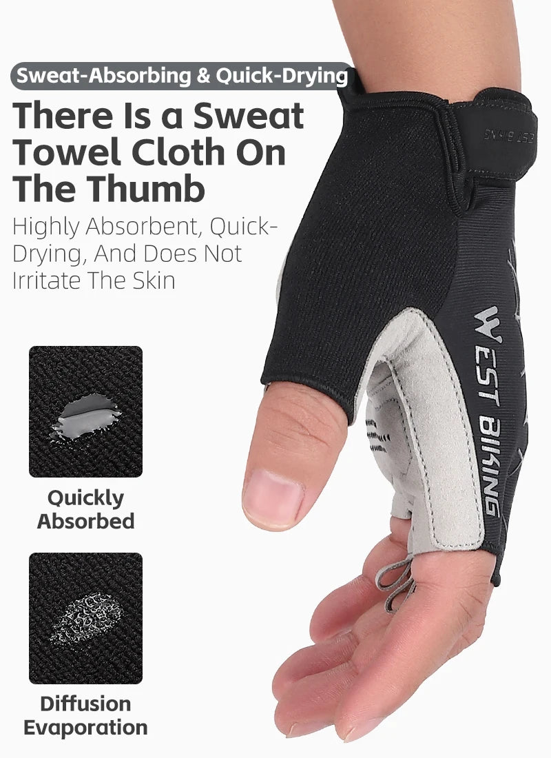 West Biking Guanti da Ciclismo Mezze Dita Spider Pattern Estivi Touch Screen per Bici da Strada e Mountain Bike