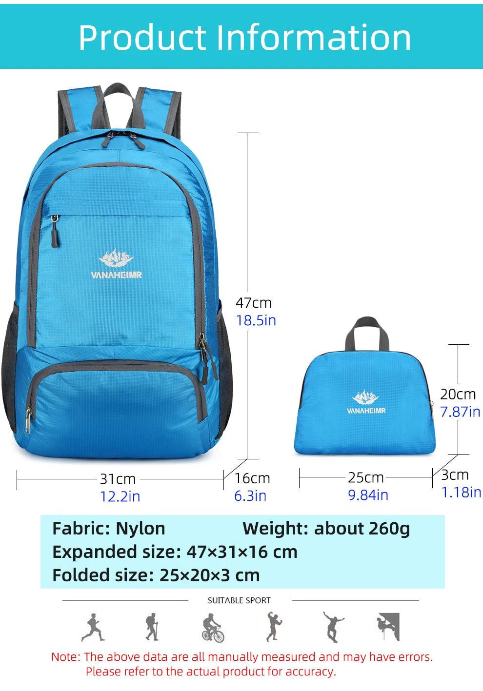 Zaino Pieghevole Da 23 Litri Ultraleggero Esterno Zaino Da Trekking Daypack Capienza Elevata Tessuto Idrorepellente