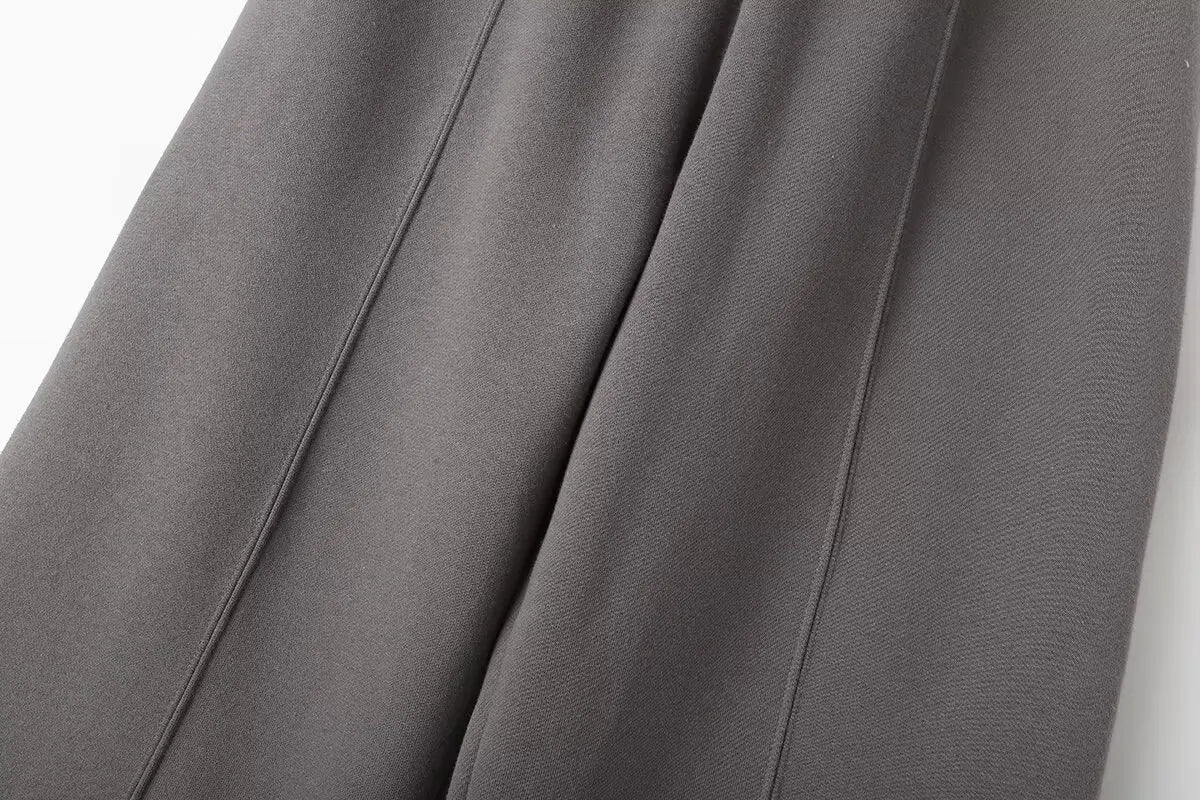 Giacche Bomber Donna Autunno 2 Pezzi Retro Tinta Unita Con Zip Pantaloni A Gamba Larga Con Lacci A Vita Alta Street Wear