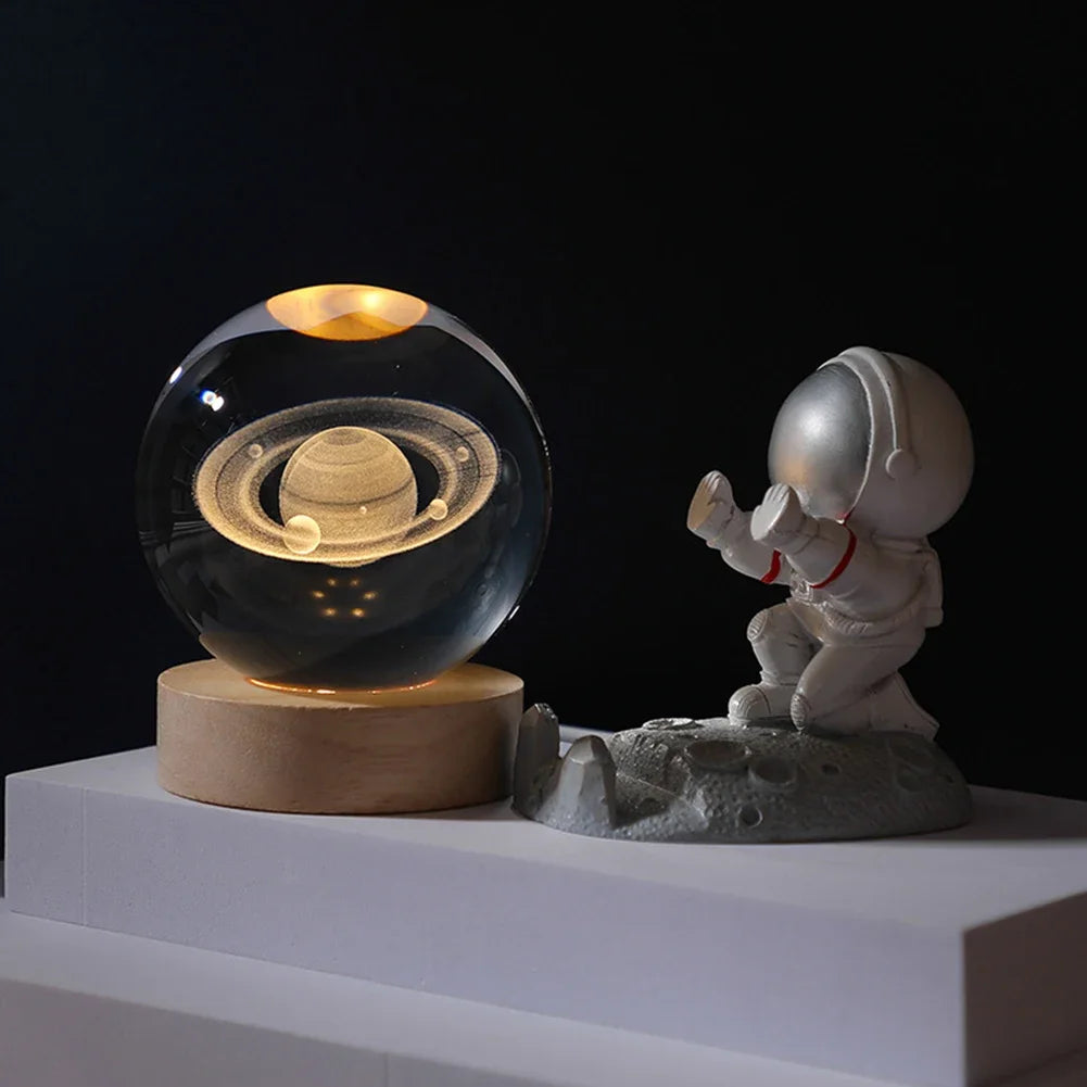 Luci Notturne Con Sfera Di Cristallo Lunare 3D Galassia Astronauta Illuminazione Laser Intaglio Regalo Di Compleanno