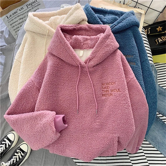 Felpa Con Cappuccio Donna Autunno Inverno Moda Coreana Allentata Casual Street Manica Lunga Lettera Solida