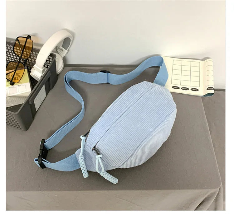 Marsupio da Donna in Velluto a Coste di Grande Capacità Borsa da Petto Stile Street Borsa a Tracolla Cintura Casual