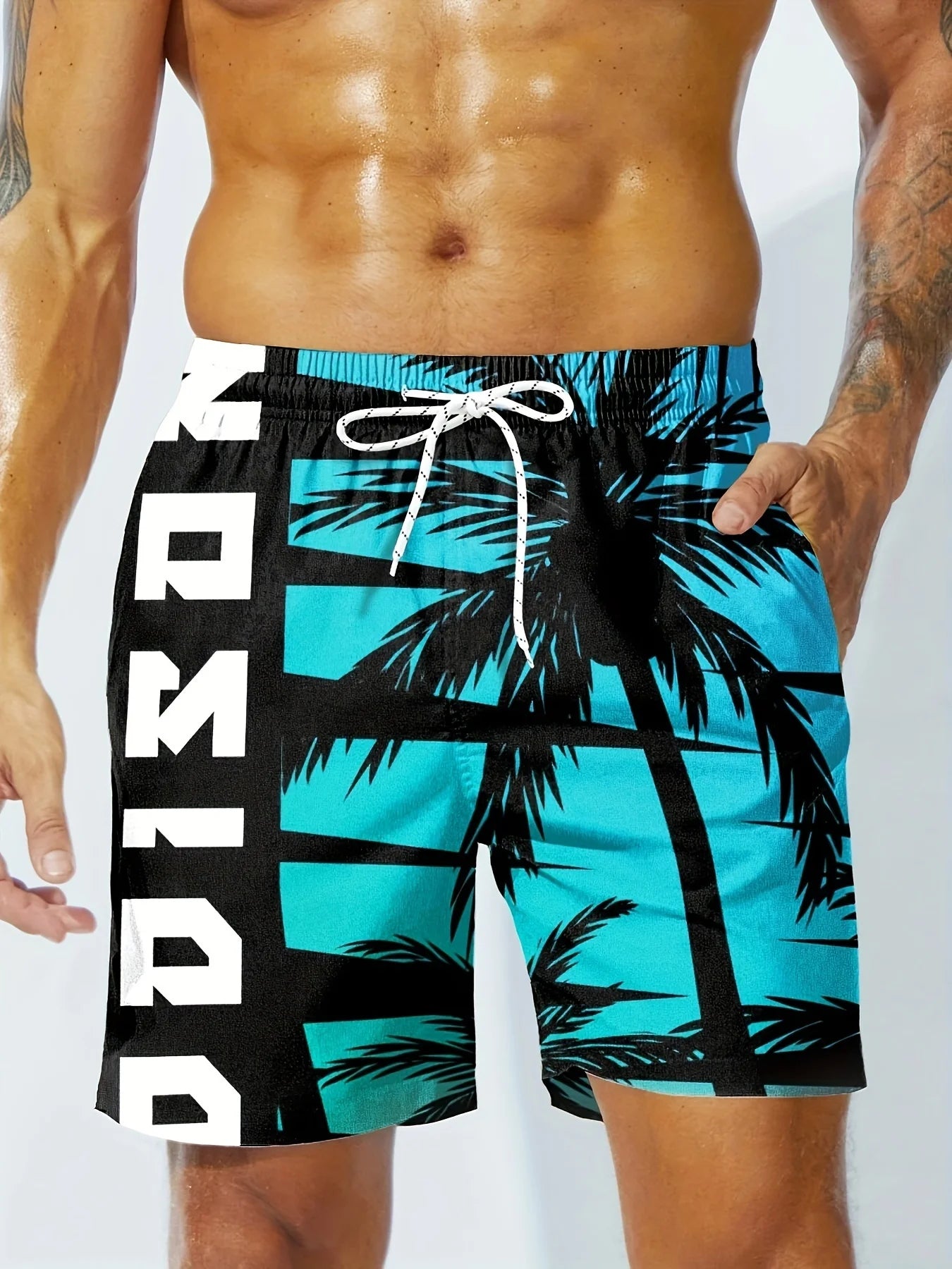Costume Da Bagno Hawaiano Da Uomo Stampa Palme Sfumate 3D Ad Asciugatura Rapida Spiaggia All Aperto