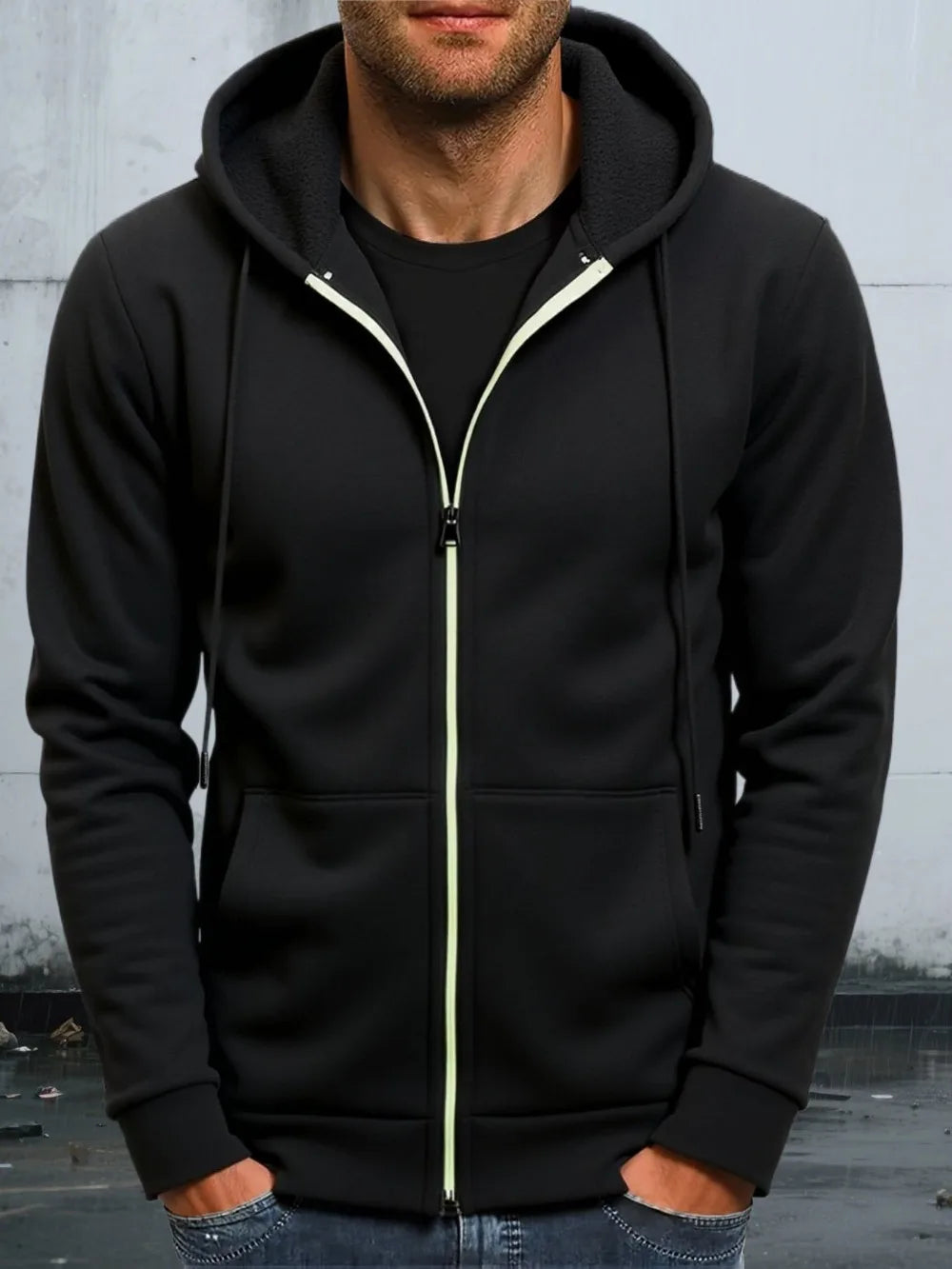 Felpa Da Uomo Autunnale Tinta Unita Con Cappuccio Maniche Lunghe E Chiusura A Cerniera Slim Fit Con Tasche