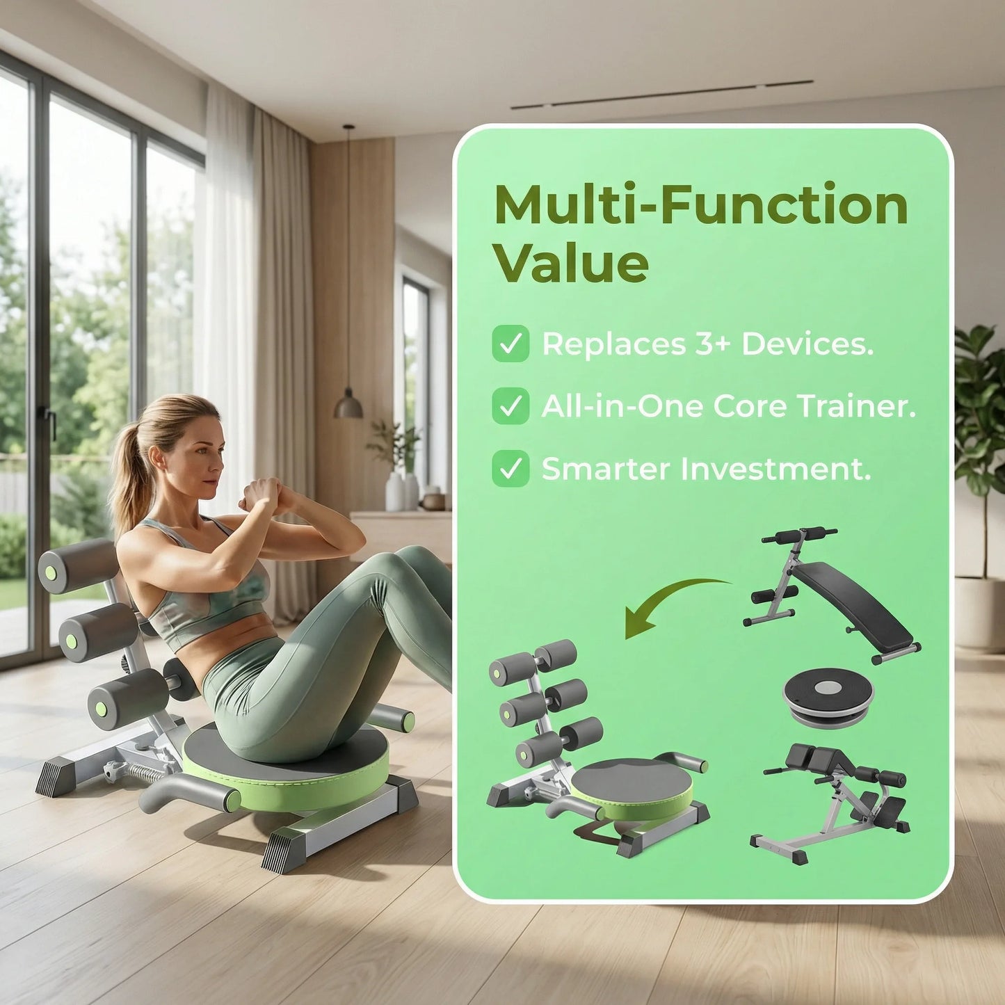 Scooter Addominale Multifunzionale Per Allenamento Core A Casa Con Compressore Integrato Per Definire Addominali