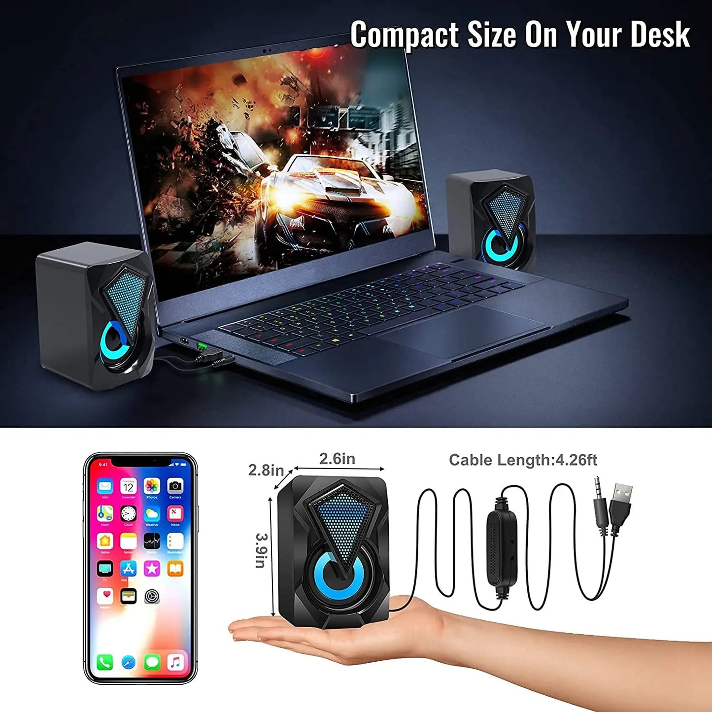 Mini Altoparlante In Cristallo Con Luce RGB Per Computer Alimentatore USB Ausiliario E Porta 3 5 Mm Adatto A Monitor