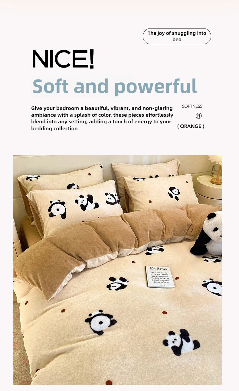 Set Biancheria Da Letto 4 Pezzi In Pile Latte Stampato Invernale Duvet Copripiumino Stile Semplice Accogliente GSM 130