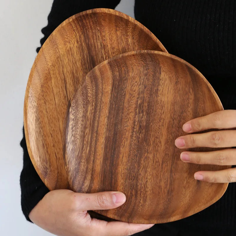 Piatti Piani In Legno Massello Piatto Da Portata Ovale Irregolare Vassoio Per Frutta Secca Sushi Decorazione Della Casa