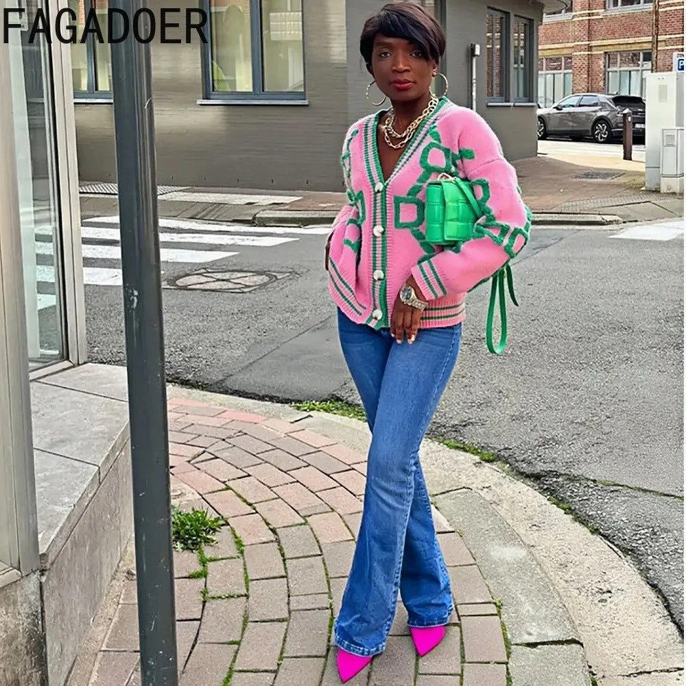 Autunno Nuovo Y2K Cardigan Maglione Stampa Con Scollo A V Monopetto Cappotto In Maglia Donna Moda Invernale