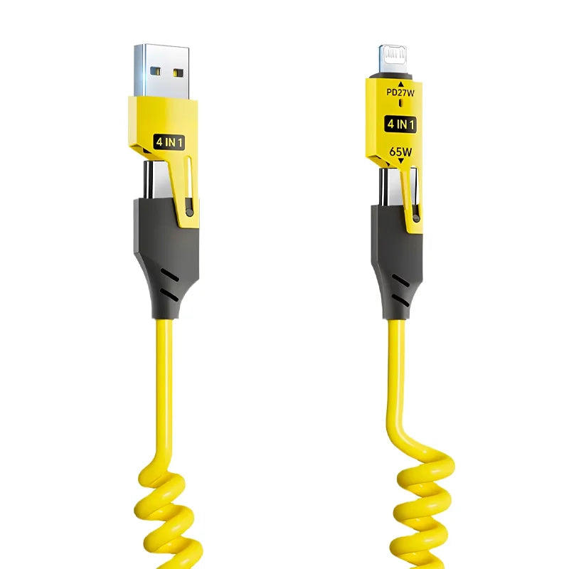 Cavo USB A Molla 4 In 1 Per Caricabatterie Rapido Da 65 W Tipo C 6A Per iPhone iPad MacBook Huawei