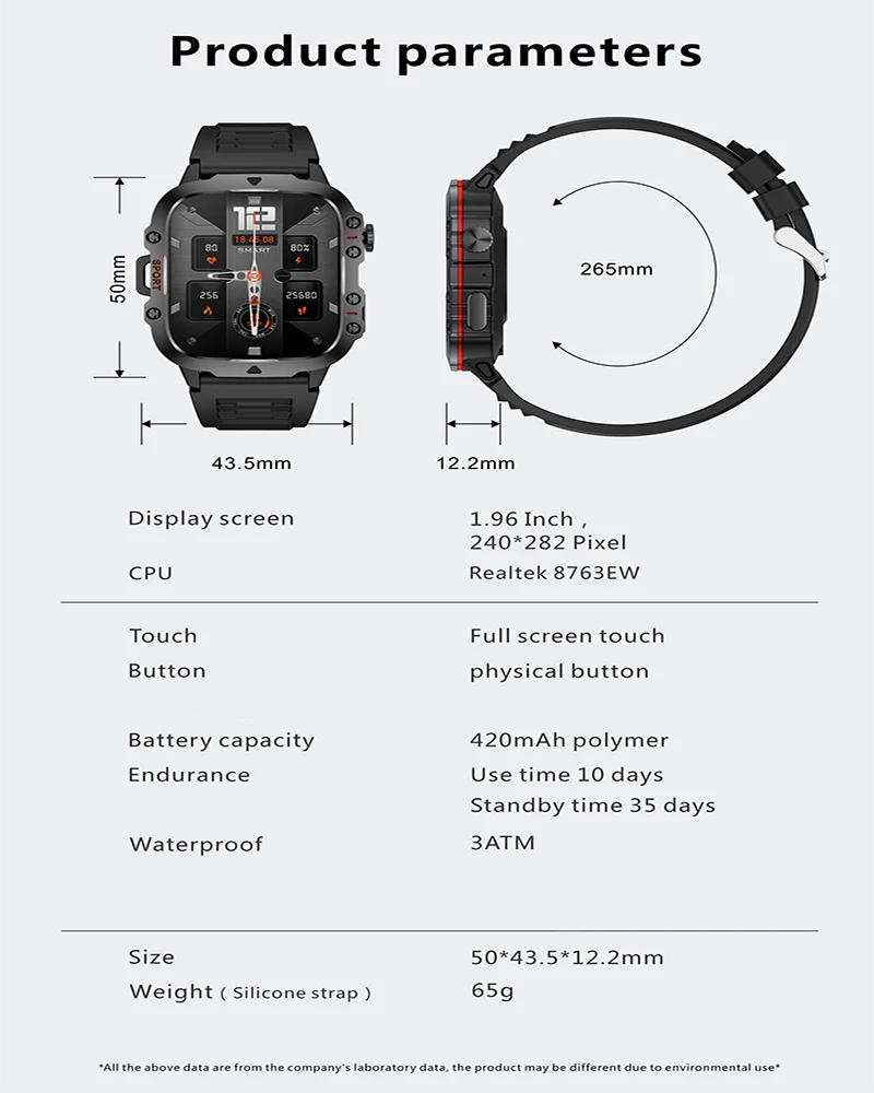 Orologio Fitness Con Schermo Da 1,96 Pollici 3ATM Chiamate Bluetooth Impermeabile Frequenza Cardiaca