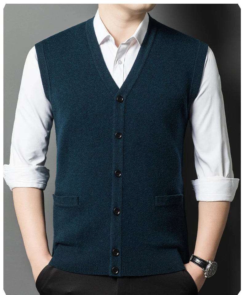 Gilet Spesso In Lana Di Pecora Uomo Casual Scollo A V Caldo Autunno Inverno Cardigan Monopetto In Lana Di Cashmere