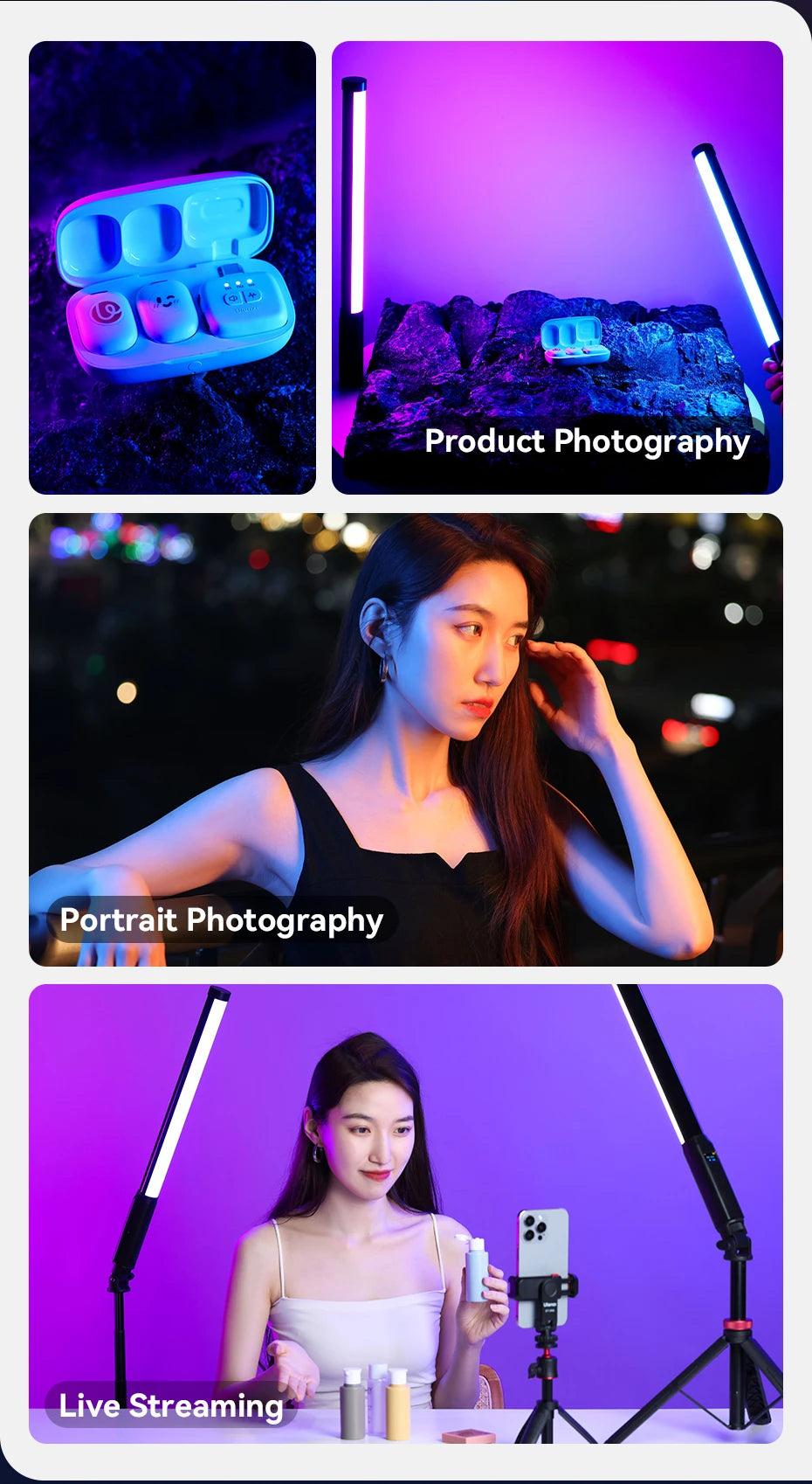 Ulanzi VL119 10W RGB Bacchetta Luminosa Palmare per Fotografia e Video 2500K 9000K Bicolore Vlog Live Streaming