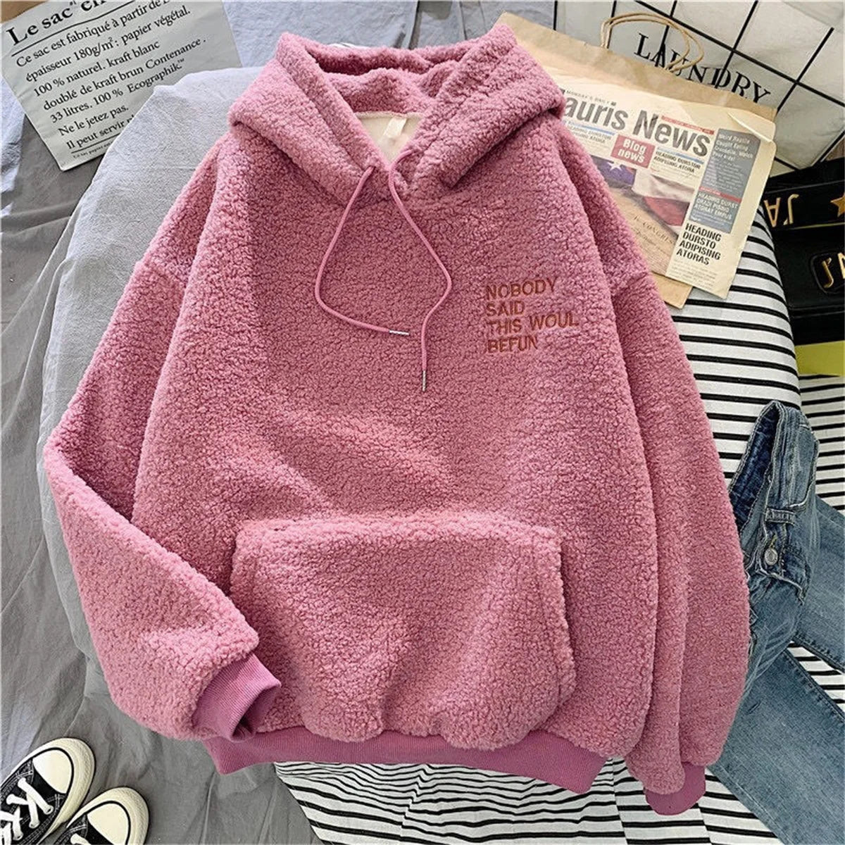Felpa Con Cappuccio Donna Autunno Inverno Moda Coreana Allentata Casual Street Manica Lunga Lettera Solida