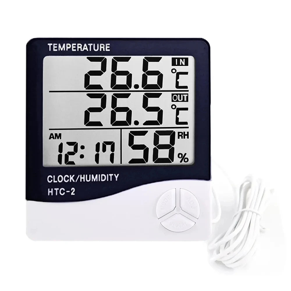 Stazione Meteorologica Con Display LCD Digitale Temperatura Umidità Interni Esterni Orologio HTC 1 2