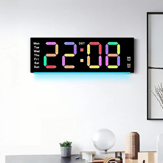 Orologio Da Parete Digitale RGB 11 Pollici Con Luce Atmosfera 9 Colori E 2 Timer Sveglia