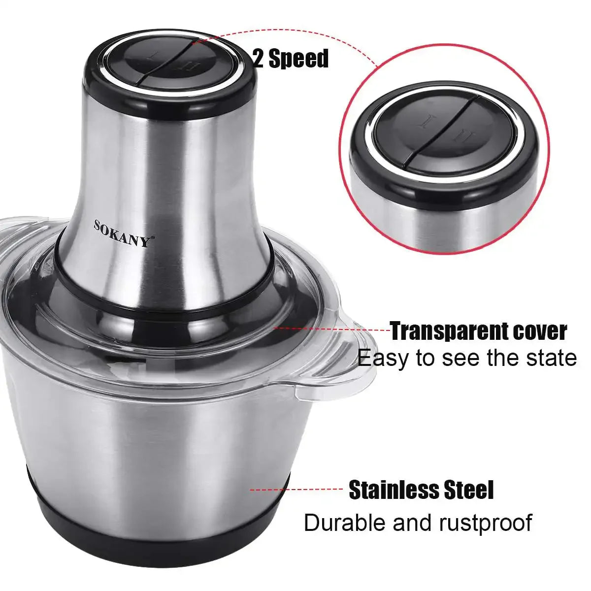 Tritacarne Elettrico 3L 800W Piccolo Per Uso Domestico Con Due Velocità In Acciaio Inossidabile