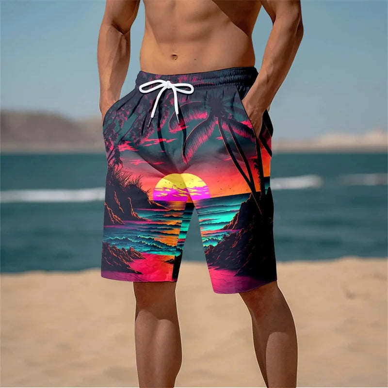 Pantaloncini Da Spiaggia Uomo Con Stampa Palme 3D Harajuku Surf Grafica Palmo Estate Costume Da Bagno Hawaii Fresco