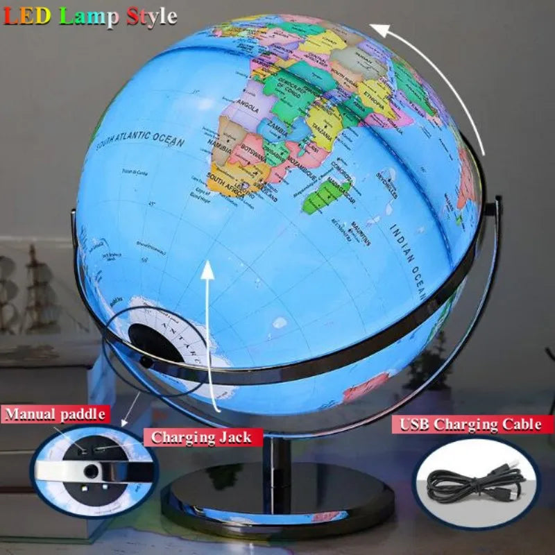 Globo Diametro 25 Cm Mondo Inglese Stampa HD 360 Gradi Per Insegnamento Degli Studenti Lampada Scrivania Led Metallo ABS