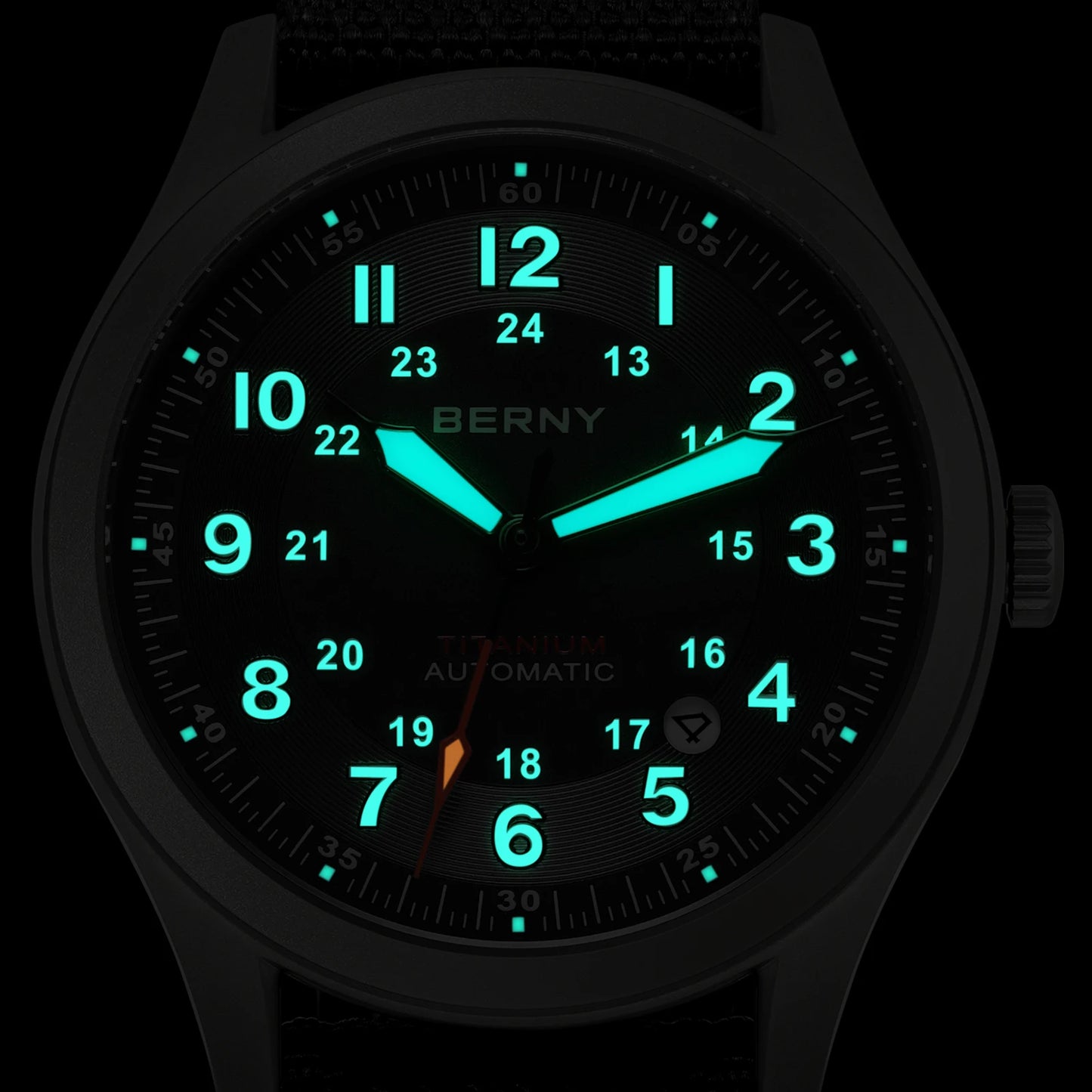BERNY Orologio Da Campo Da Uomo Automatico In Titanio Con Vetro Zaffiro Luminoso Calendario 10ATM Impermeabile Da Pilota