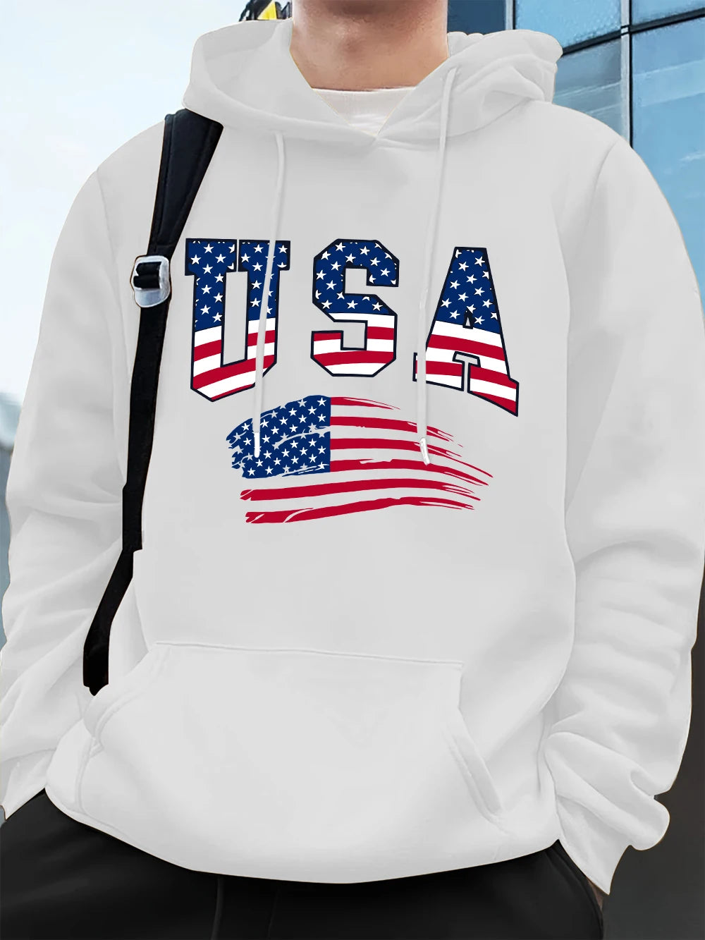 Felpa Con Cappuccio Da Uomo Con Stampa Bandiera USA In Pile Invernale Caldo Oversize Hip Hop Abbigliamento Sportivo