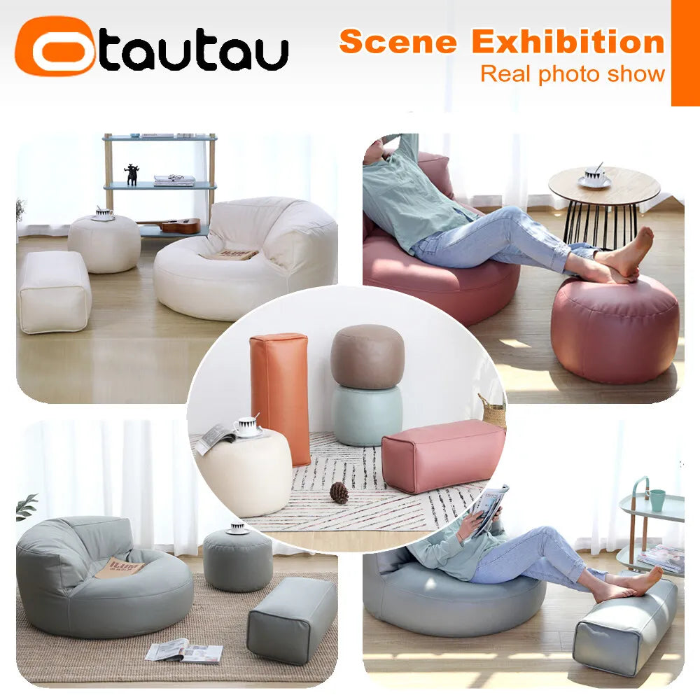 Otautau Beanbag Poggiapiedi Rotondo In Ecopelle Con Sedile Soffio D30xH20cm Sgabello Pouf Per Pavimento