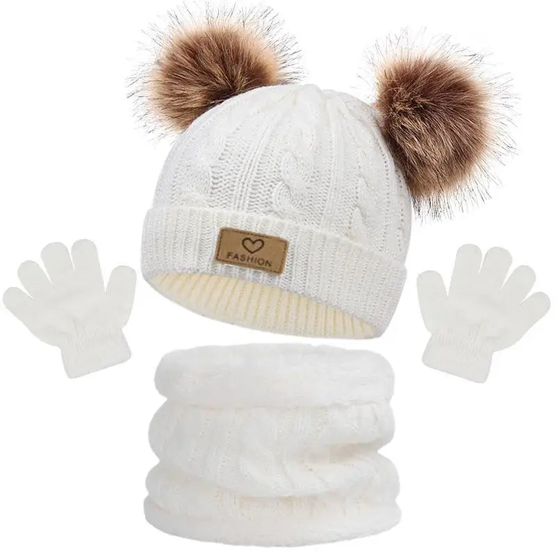 Infinity Set Invernale Per Bambini Berretto Sciarpa Guanti Pom Pom Caldo 1-10 Anni