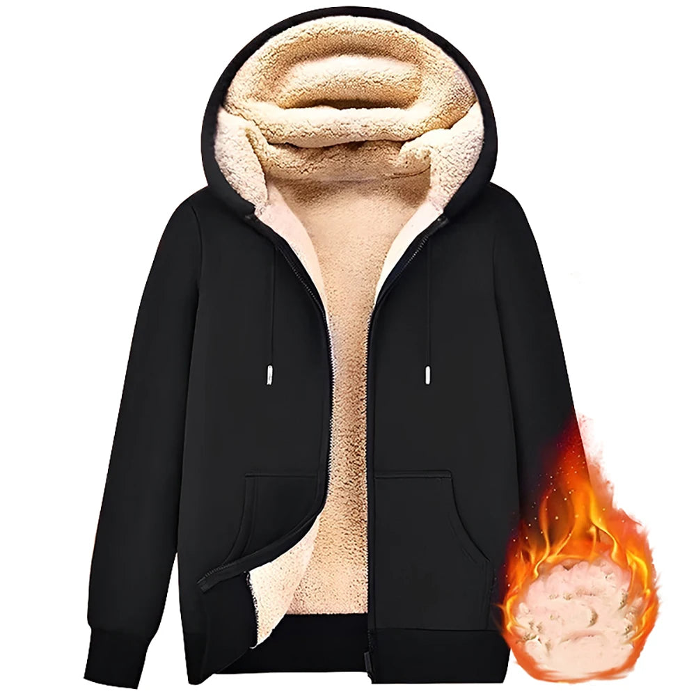 Felpa Cappotto Unisex Con Cappuccio Inverno Lana Di Agnello Tasche Frontali Cerniera Calda Foderata In Peluche Cardigan