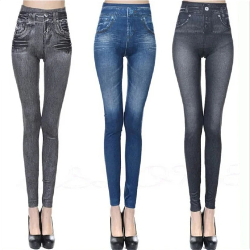 Leggings Denim Ultra Elasticizzato Vita Alta Donna Slim Fit Glutei Sollevati Pantaloni Attillati
