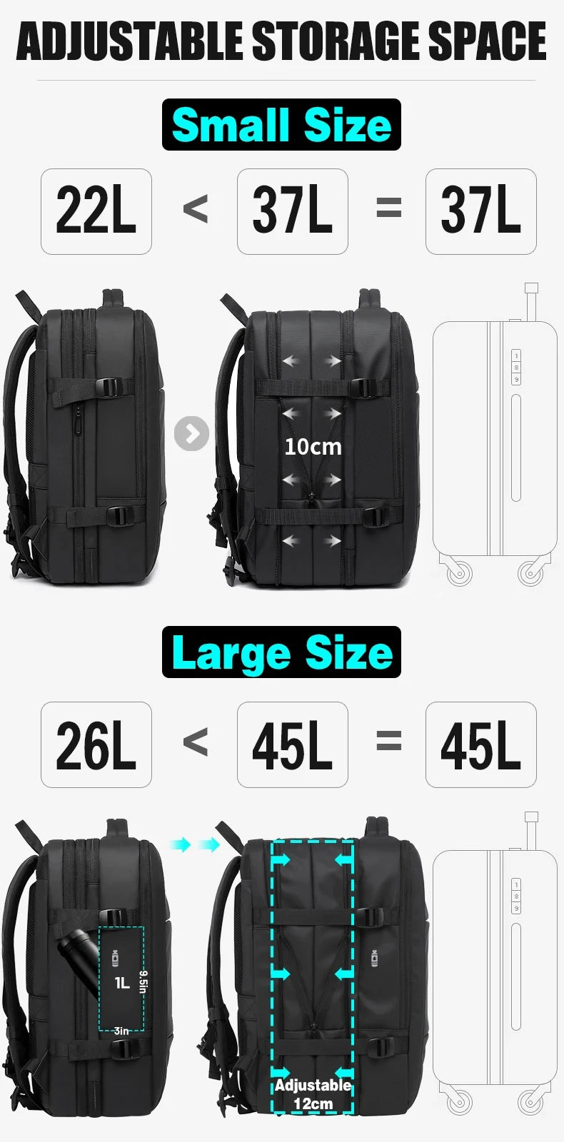 Zaino Espandibile BANGE Da Uomo Per Laptop 17,3 Pollici Impermeabile Grande Capacità Per Viaggio E Escursionismo