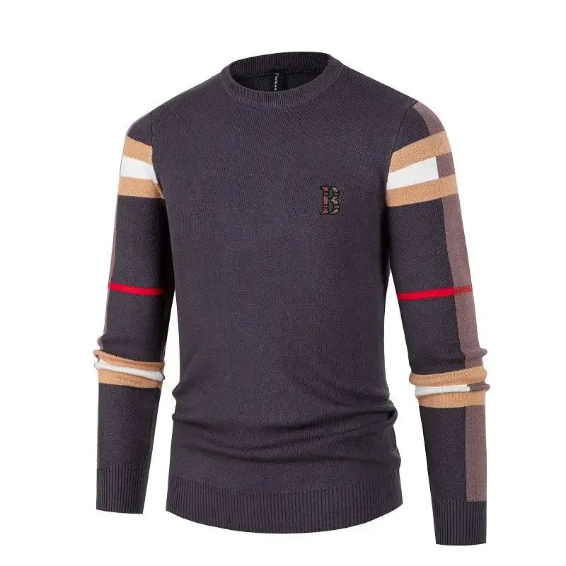 Maglione Da Uomo Lavorato A Maglia Pullover Autunno Inverno 2024 Morbido Caldo A Righe E Quadri Girocollo Moda Uomo