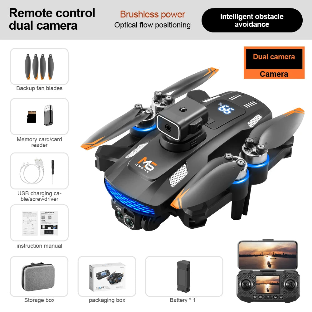 Drone M6 Mini Con Telecamera 4K Schermo Integrato 2 4G WiFi FPV Flusso Ottico Pieghevole Senza Spazzole