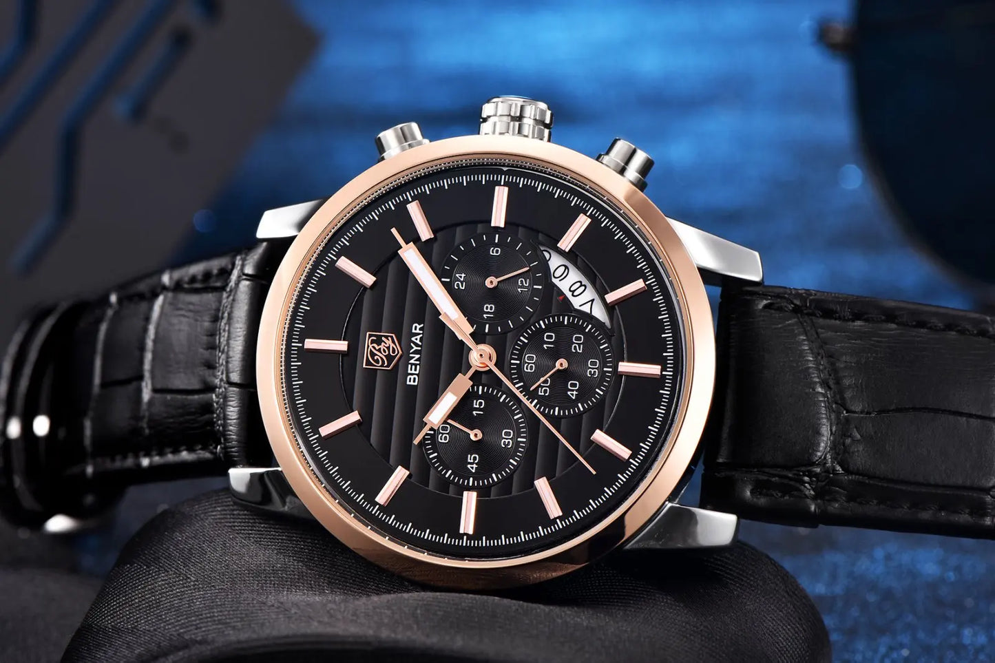 Orologio Da Uomo BENYAR Al Quarzo In Pelle Impermeabile Multifunzione Cronografo calendario Resistente Agli Urti