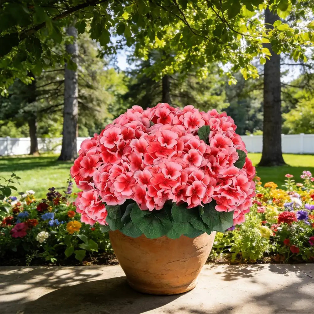 Gerani Artificiali UV Resistente 6 Pezzi Rosso Fiori di Seta per Esterno in Vaso e Centrotavola
