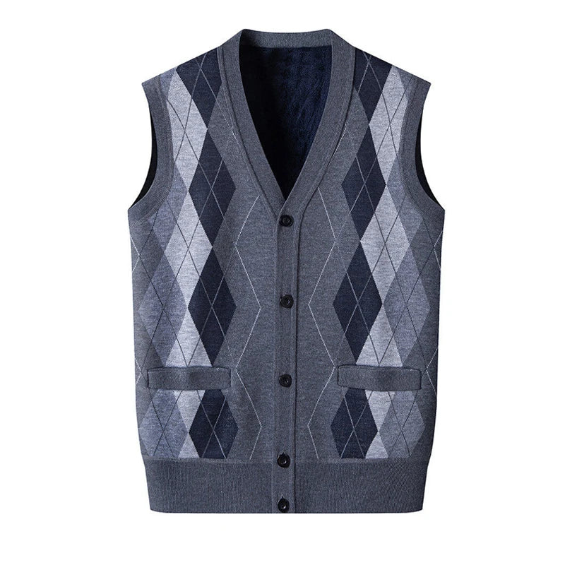 Gilet Maglione Da Uomo Con Scollo A V Senza Maniche Lavorato A Maglia Tinta Unita Con Motivo A Rombi